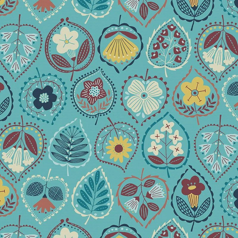 Nancy Wolff Red Yellow Floral Motif Pattern