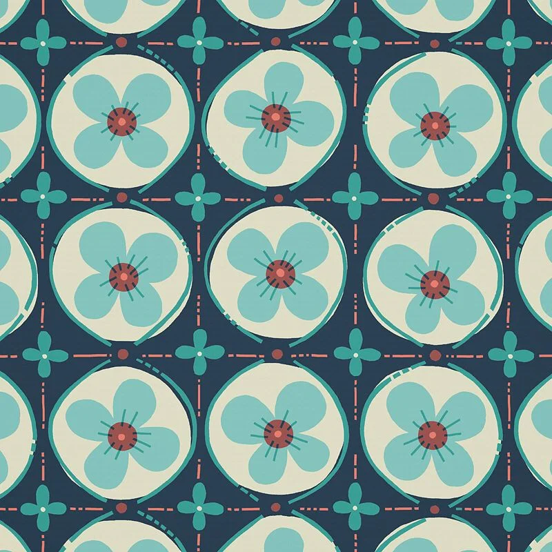 Nancy Wolff Blue White Floral Motif Pattern