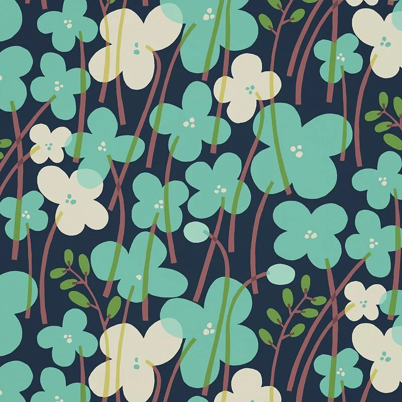 Nancy Wolff White Dark Floral Pattern