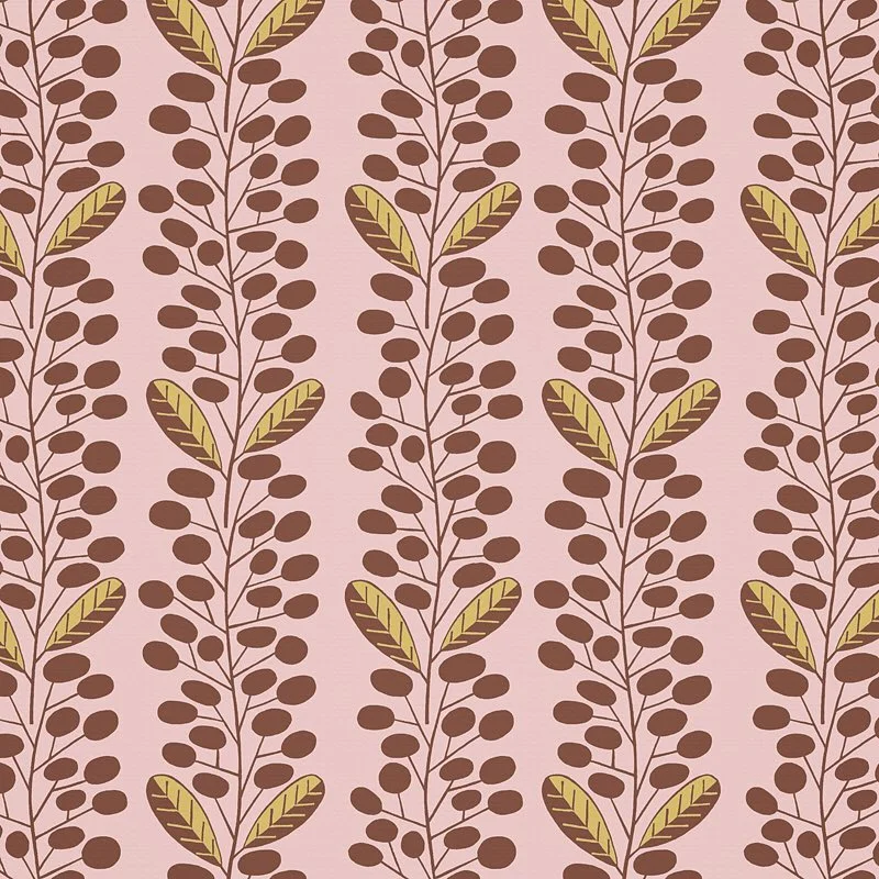 Nancy Wolff Brown Pink Branch Leaf Pattern