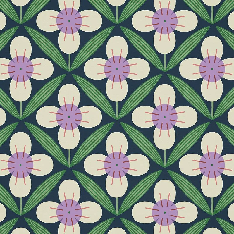 Nancy Wolff White Green Floral Leaf Pattern