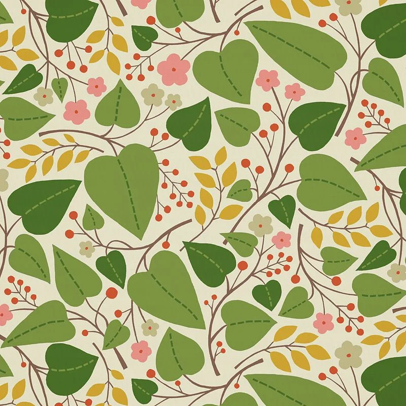 Nancy Wolff Green Pink Leaf Floral Pattern
