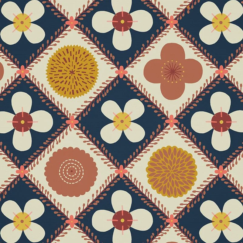 Nancy Wolff Navy Blue Floral Pattern