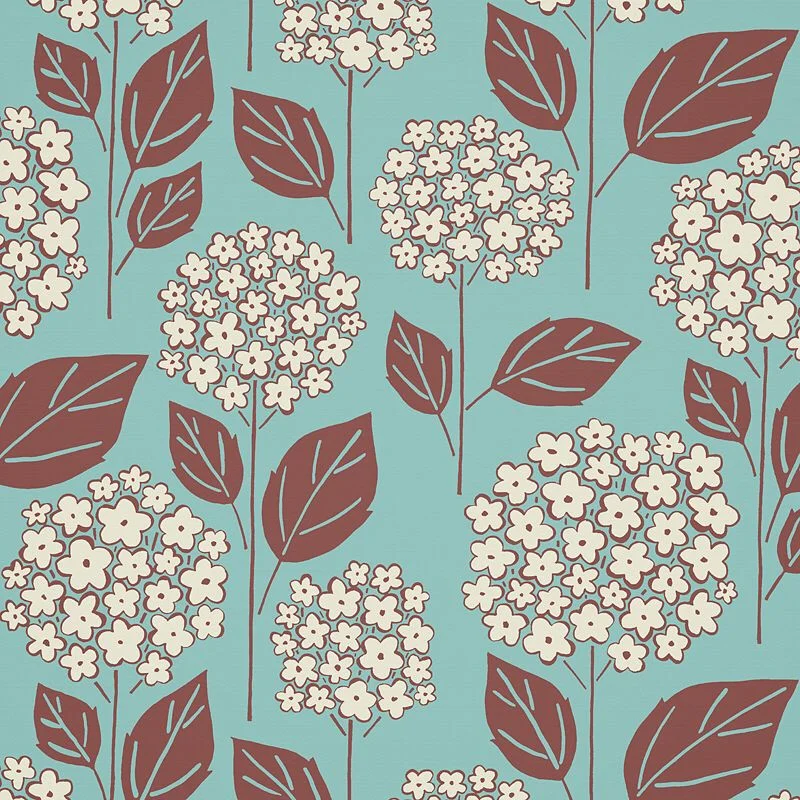 Nancy Wolff Teal Brown Leaf Floral Pattern