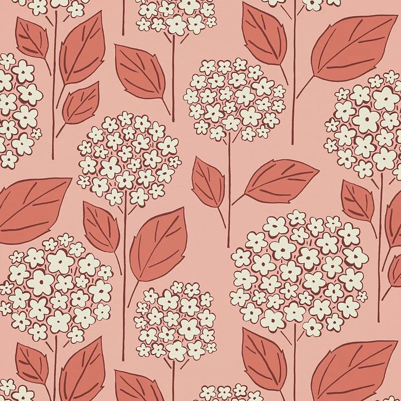 Nancy Wolff Pink White Floral Leaf Pattern