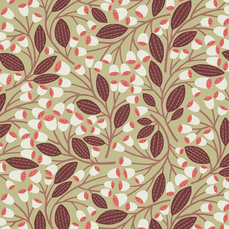 Nancy Wolff Brown White Branch Leaf Pattern