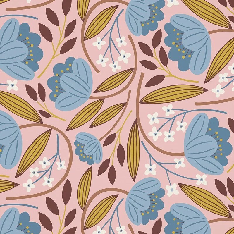 Nancy Wolff Blue Yellow Floral Leaf Pattern
