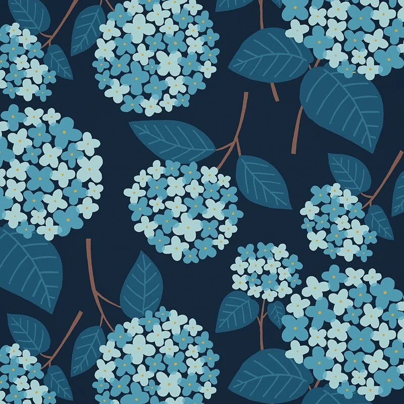 Nancy Wolff Blue Dark Floral Leaf Pattern