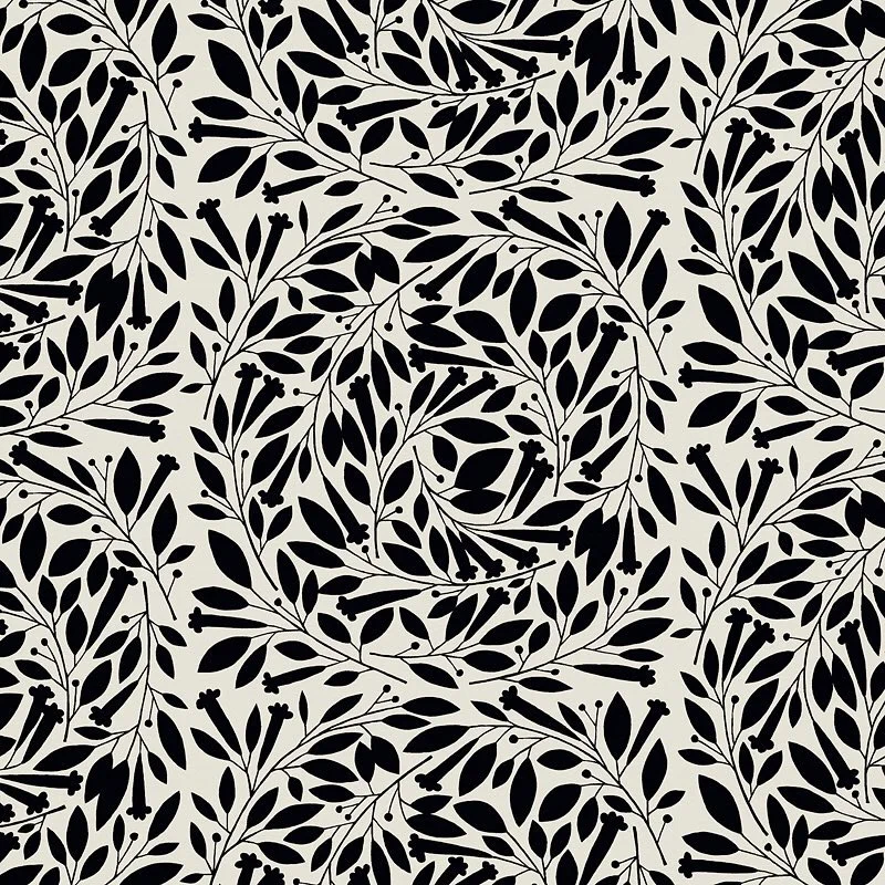 Nancy Wolff Black White Floral Leaf Branch Pattern