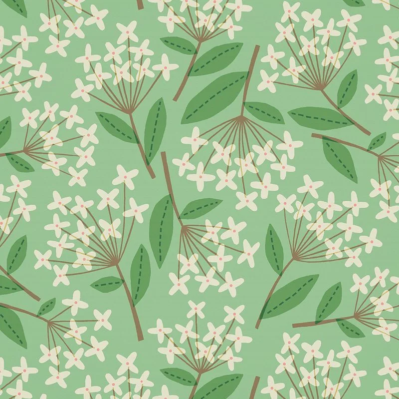 Nancy Wolff Green White Floral Leaf Pattern