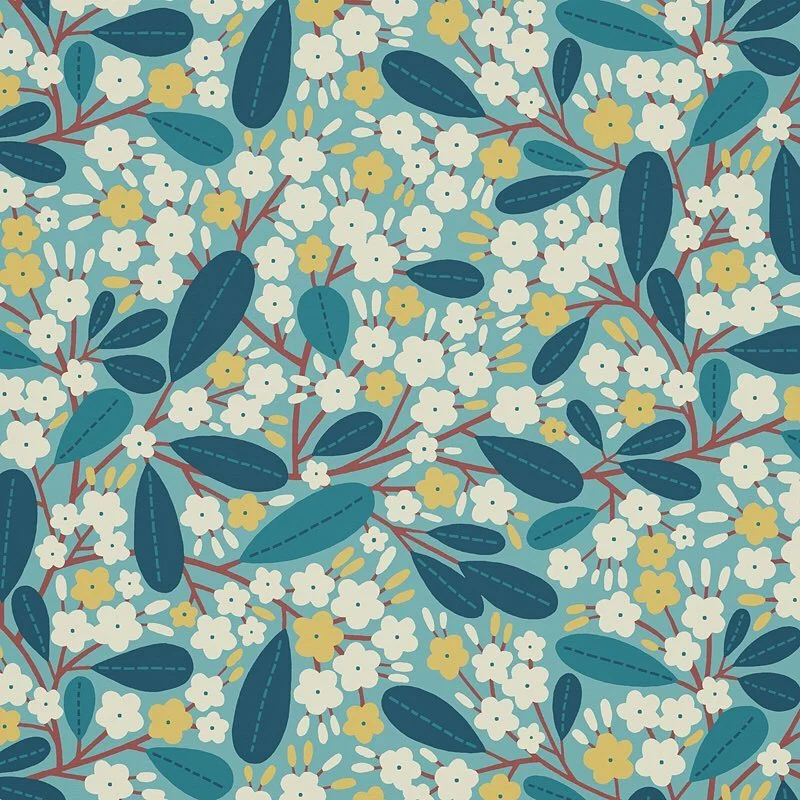 Nancy Wolff Teal White Floral Leaf Pattern