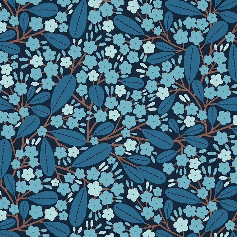 Nancy Wolff Blue Dark Floral Pattern