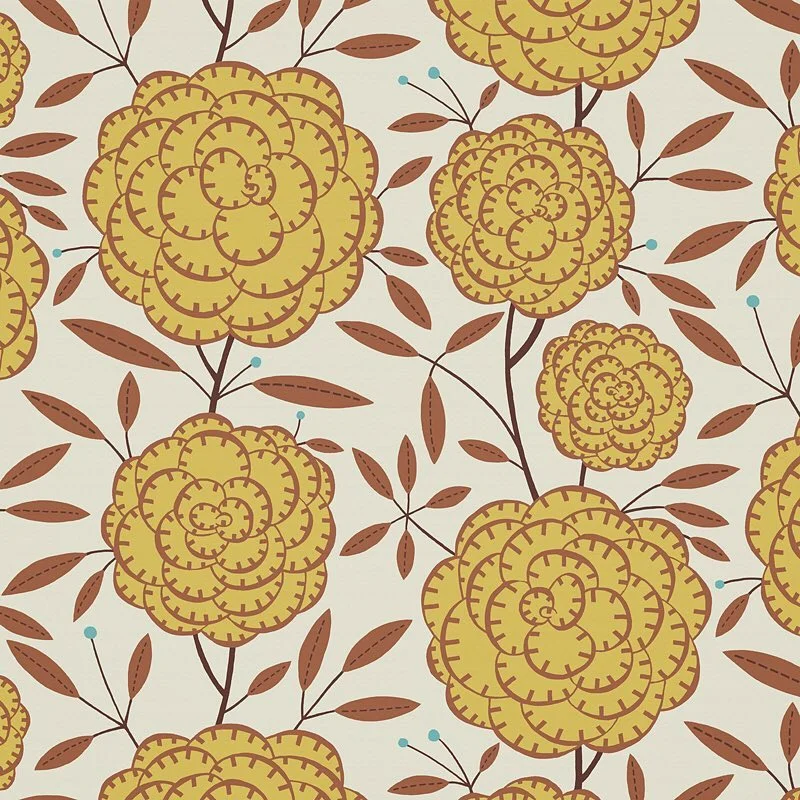 Nancy Wolff Yellow Brown Floral Leaf Pattern
