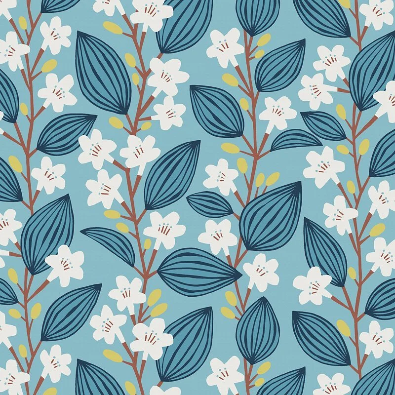 Nancy Wolff Blue White Floral Leaf Pattern