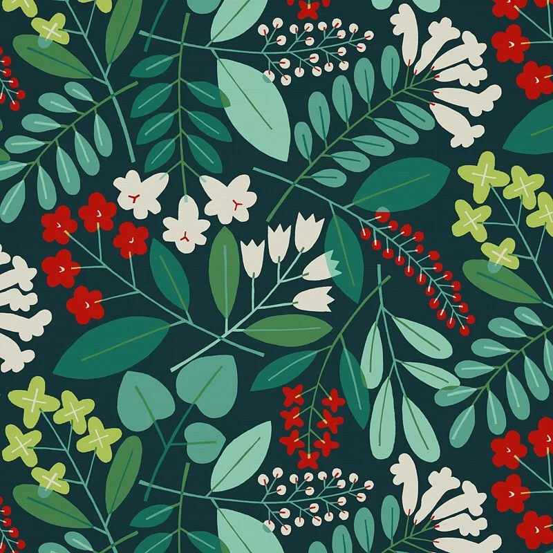 Nancy Wolff Green Red Leaf Floral Pattern