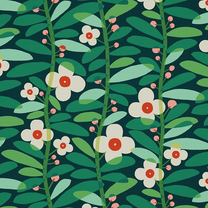 Nancy Wolff Green White Leaf Floral Pattern