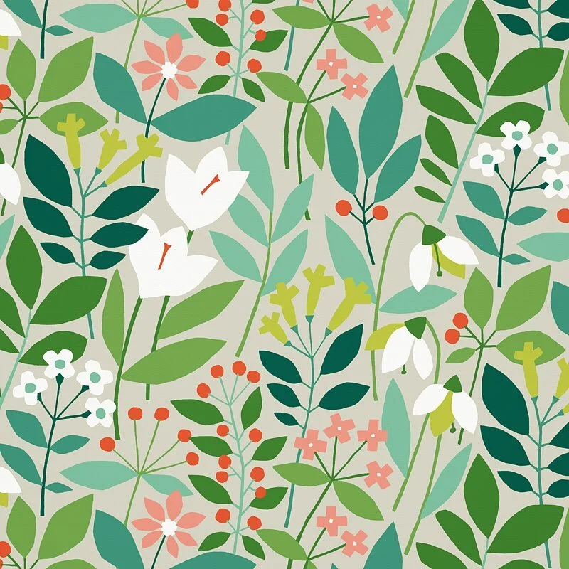 Nancy Wolff Green White Leaf Floral Pattern