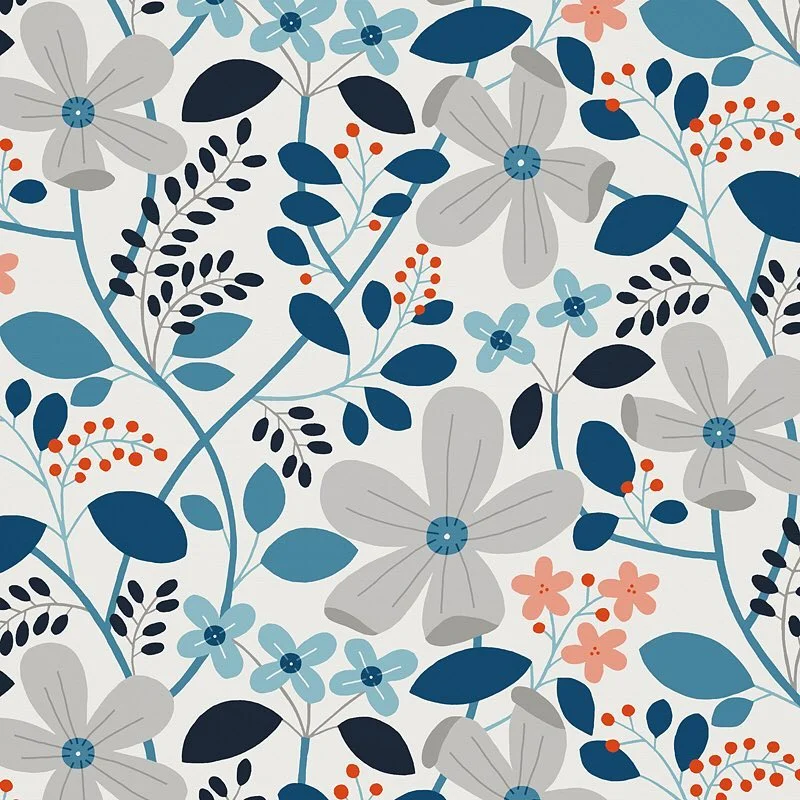 Nancy Wolff Blue Gray Floral Pattern
