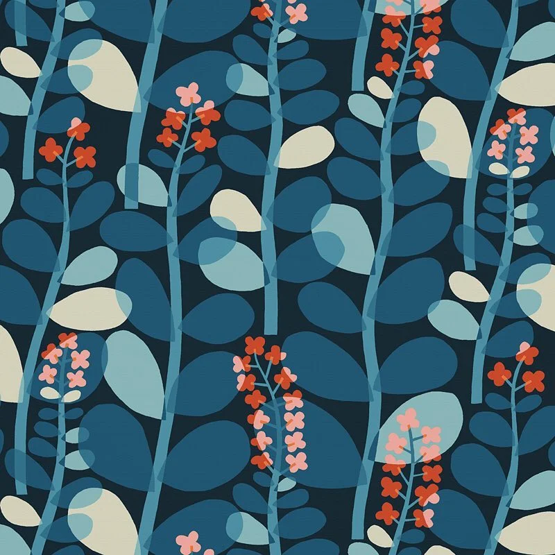 Nancy Wolff Blue Beige Leaf Floral Pattern