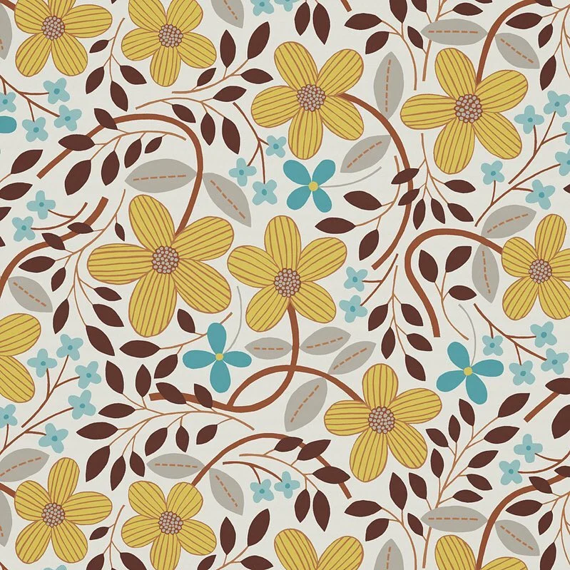 Nancy Wolff Yellow Blue Floral Leaf Pattern