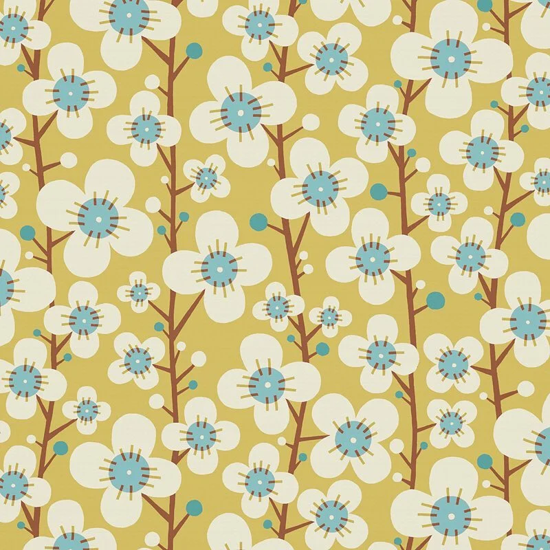Nancy Wolff Brown White Branch Floral Pattern