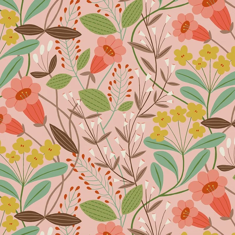 Nancy Wolff Pastel Pink Floral Leaf Pattern