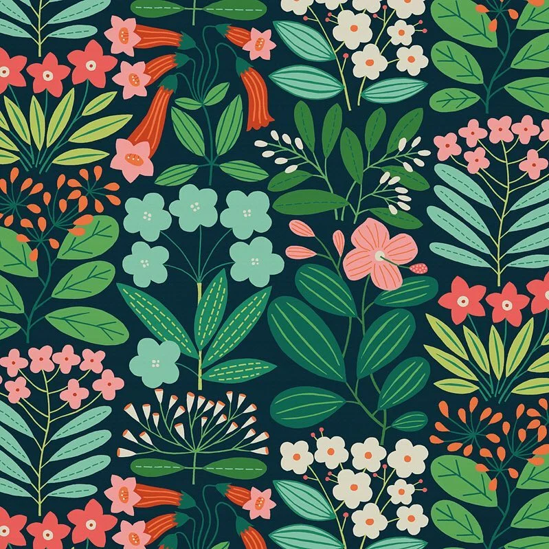 Nancy Wolff Dark Floral Motif Leaf Pattern