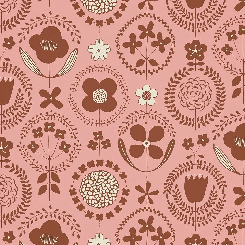 Nancy Wolff Brown Pink Floral Motif Pattern