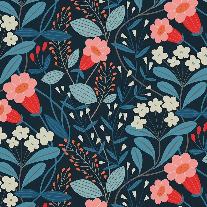 Nancy Wolff Dark Pink Floral Leaf Pattern