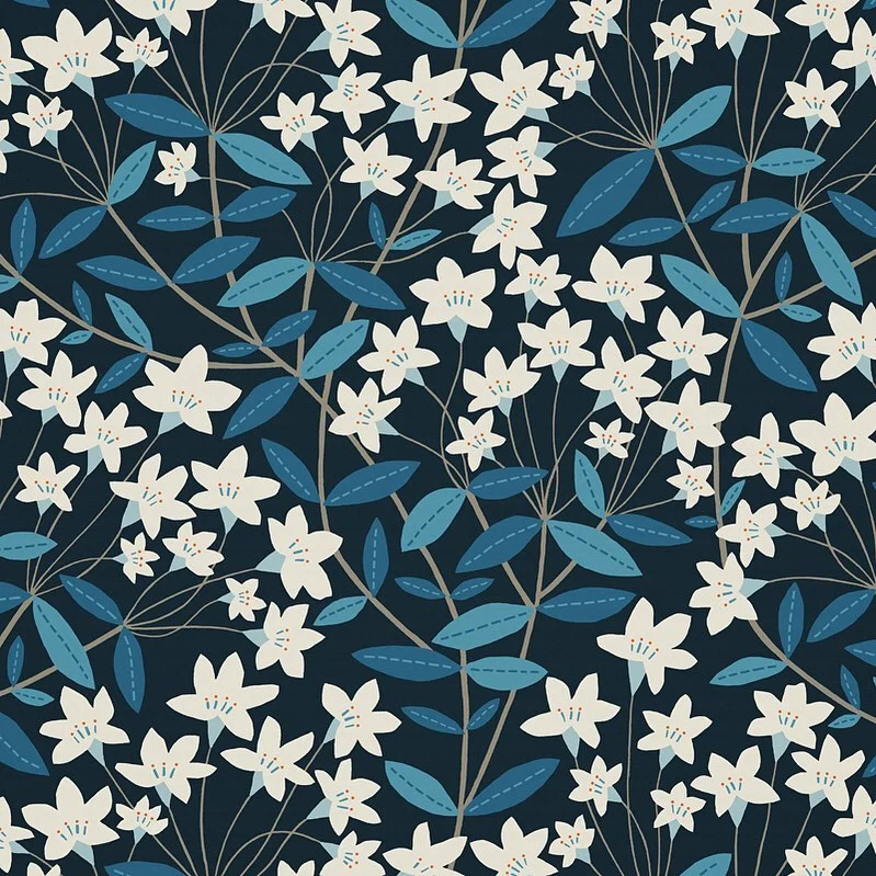 Nancy Wolff White Blue Floral Leaf Pattern