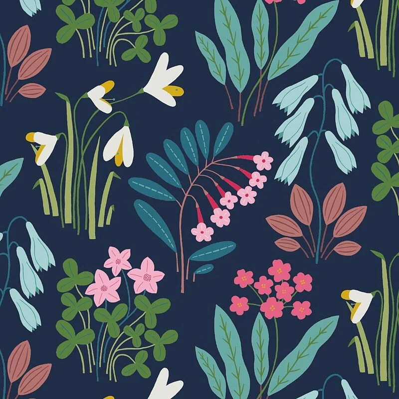 Nancy Wolff Navy White Floral Motif Pattern