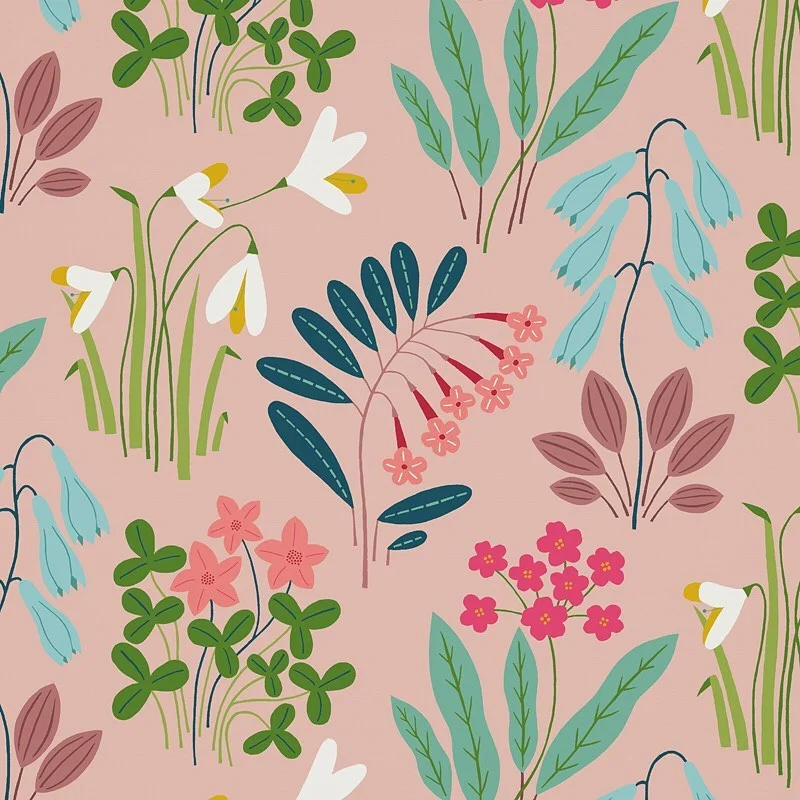 Nancy Wolff Pastel Pink Floral Leaf Pattern