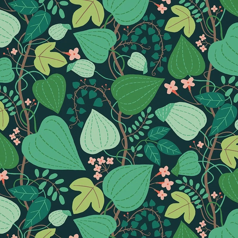 Nancy Wolff Green Pink Leaf Floral Pattern