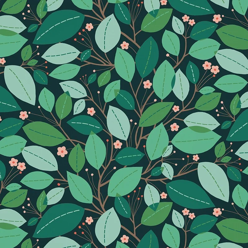 Nancy Wolff Green Pink Leaf Floral Pattern