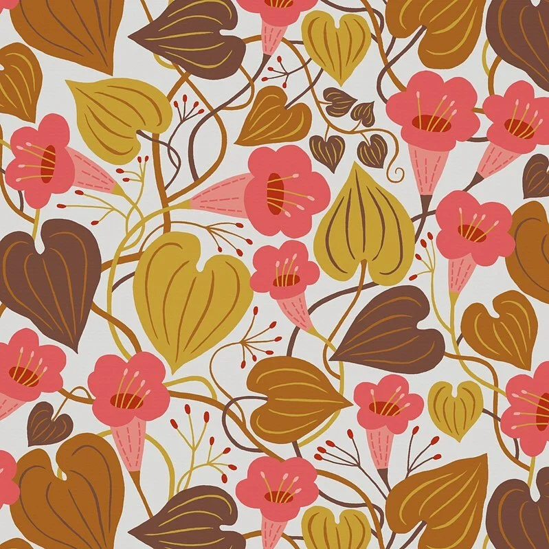 Nancy Wolff Pink Brown Floral Leaf Pattern