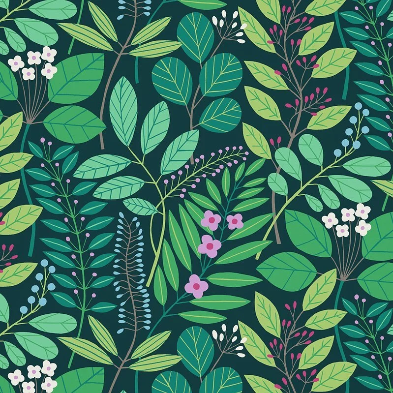 Nancy Wolff Green Dark Leaf Floral Pattern