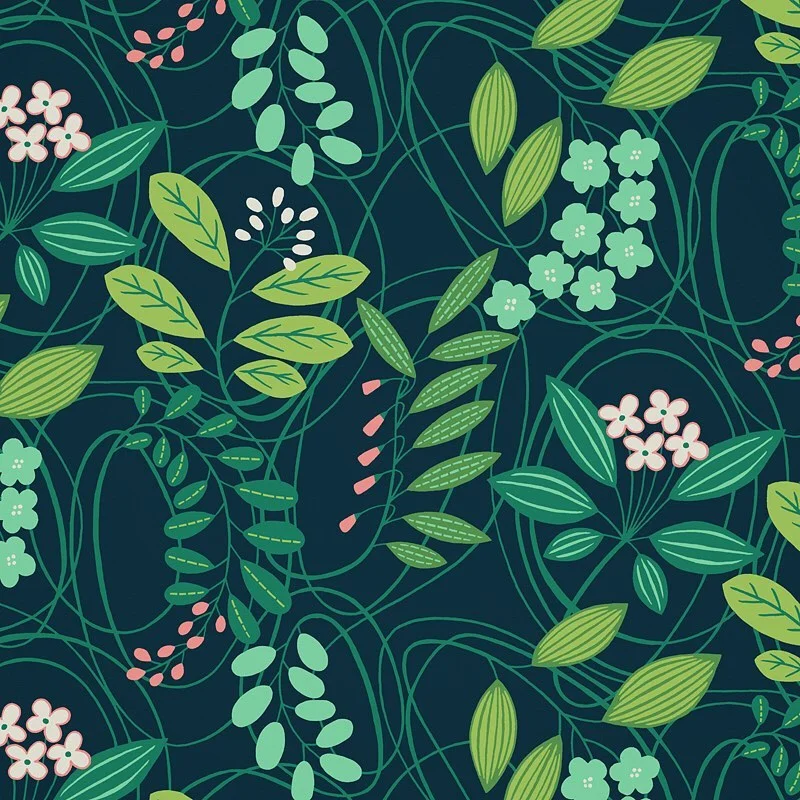 Nancy Wolff Dark Teal Leaf Floral Pattern