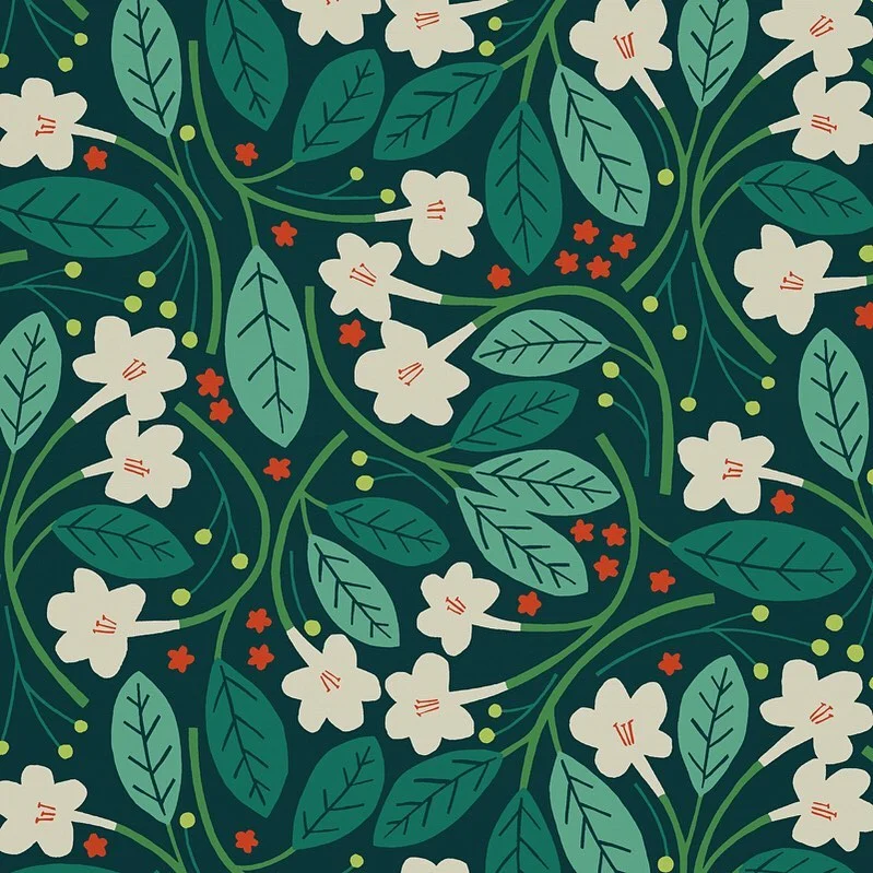Nancy Wolff Green White Leaf Floral Pattern