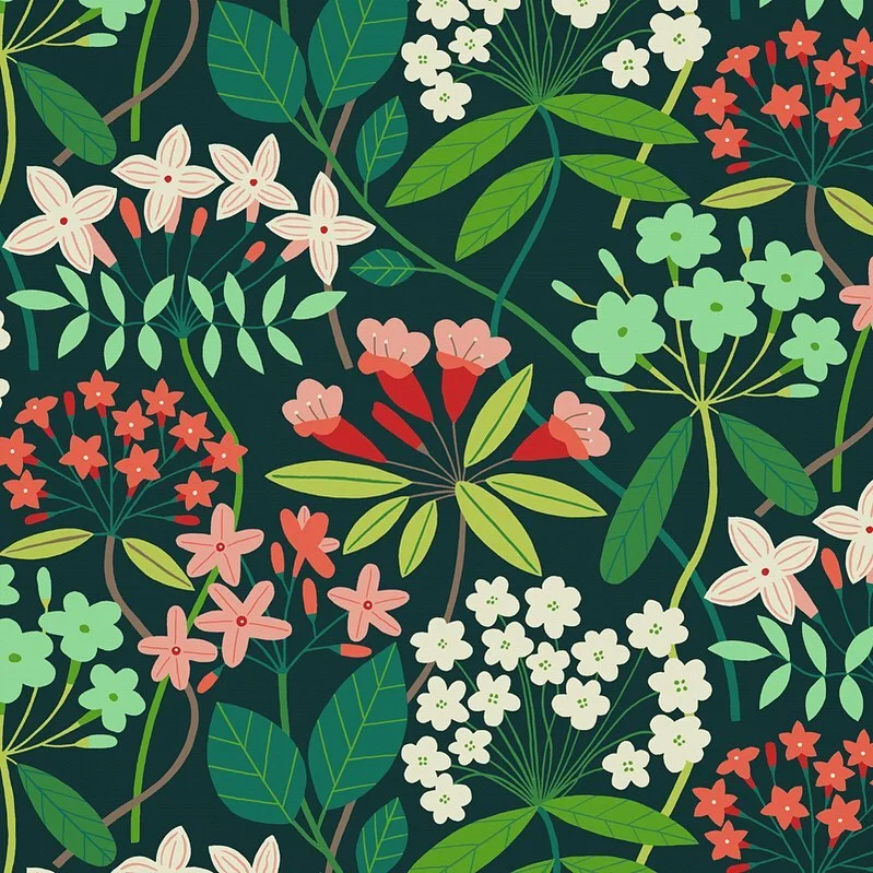 Nancy Wolff Green Red Leaf Floral Pattern