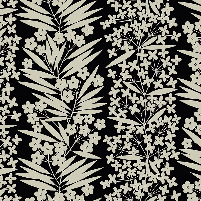 Nancy Wolff Black Beige Floral Leaf Pattern