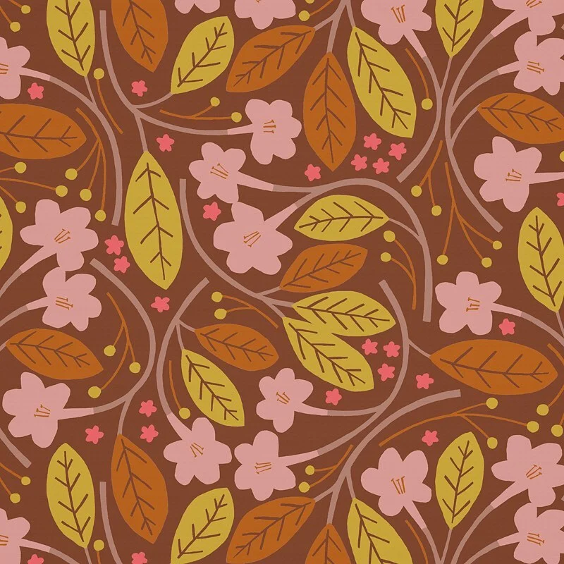 Nancy Wolff Brown Pink Floral Leaf Pattern