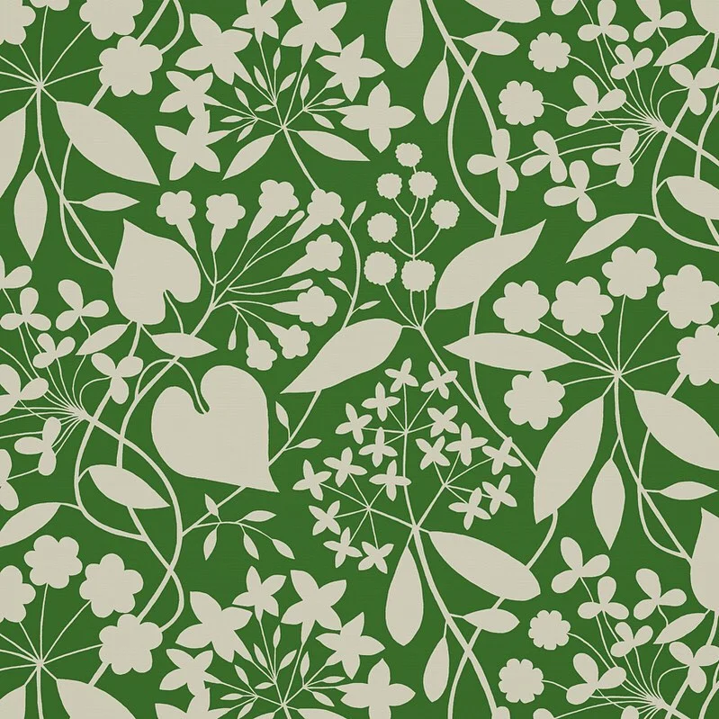 Nancy Wolff Green White Floral Leaf Pattern