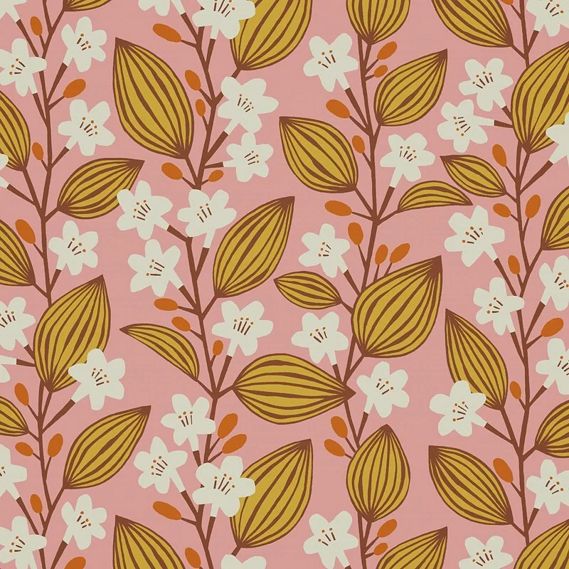 Nancy Wolff White Yellow Floral Leaf Pattern