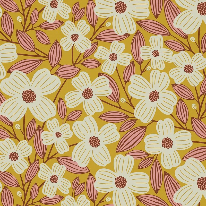 Nancy Wolff Yellow White Floral Leaf Pattern