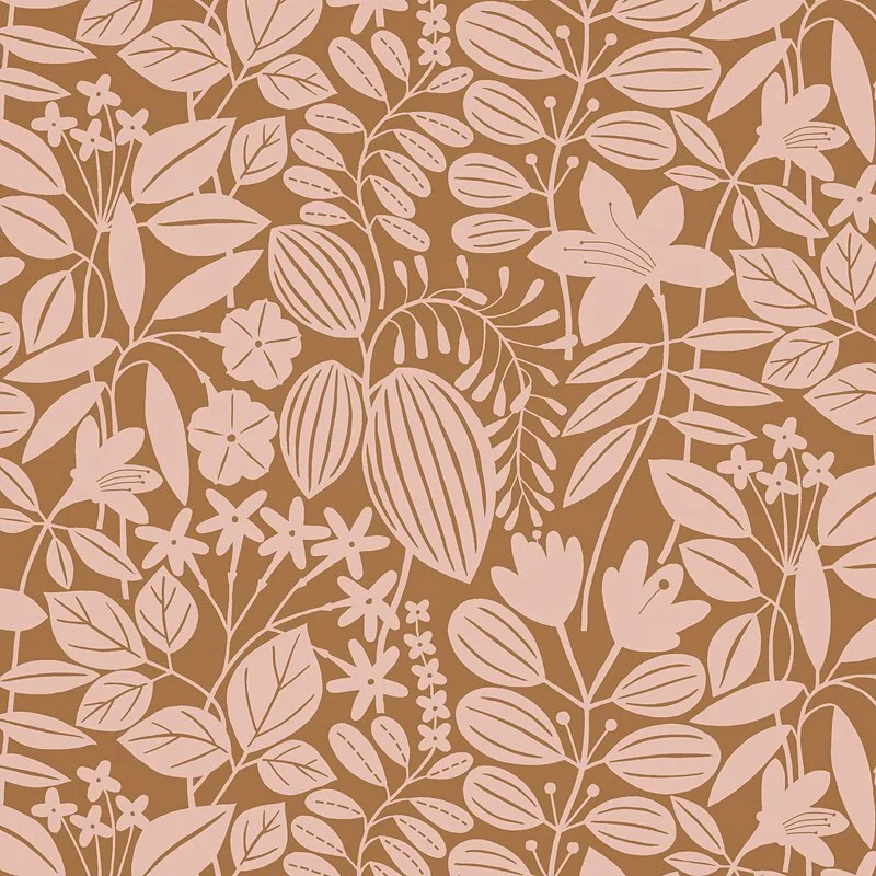 Nancy Wolff Brown Pink Floral Leaf Pattern