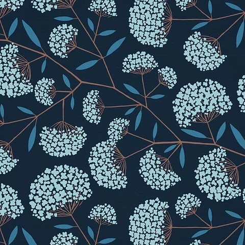Nancy Wolff Dark Blue Floral Motif Pattern