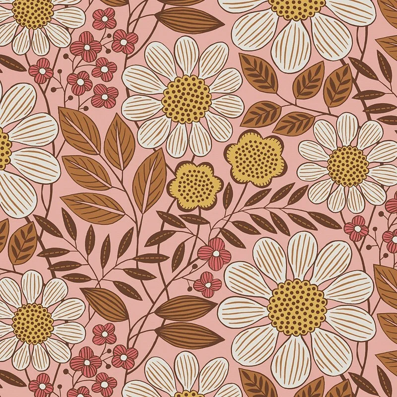 Nancy Wolff White Brown Floral Leaf Pattern