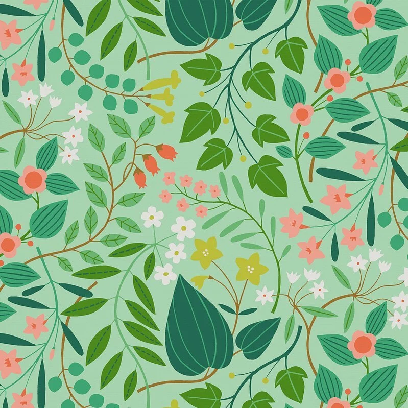 Nancy Wolff Green Pink Floral Leaf Pattern