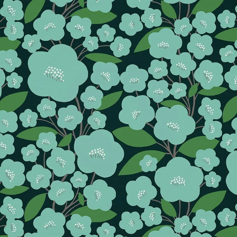 Nancy Wolff Teal Green Floral Leaf Pattern