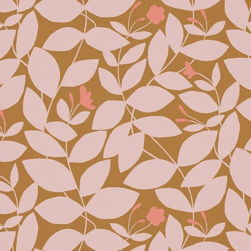 Nancy Wolff Brown Pink Leaf Floral Pattern